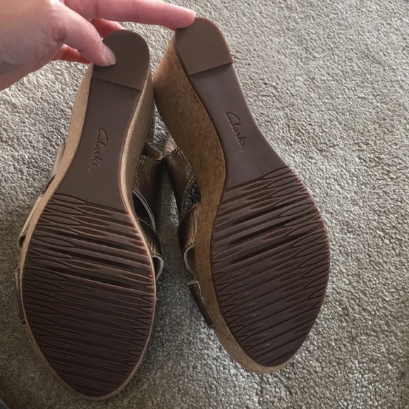 Clarks | Gold Wedge Leather Sandals - Picture 7 of 9